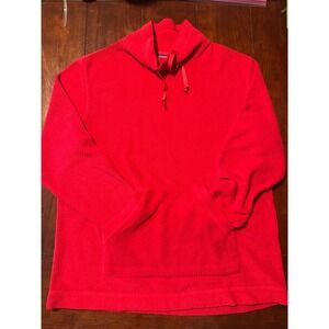 Men's Catalina Red Fleece Mock Neck Pullover Sweater with Kangaroo Pocket Size L